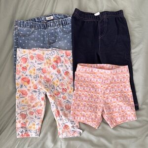 Mixed 9-12 month Girls' Bottoms Bundle - Floral, Denim Dot, Navy & Pink Patterns